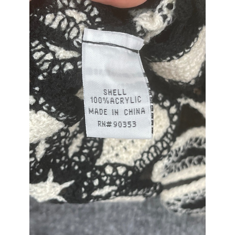 American Flirt Crochet Top Womens Large Black White Excellent Floral Long Sleeve - Picture 11 of 12